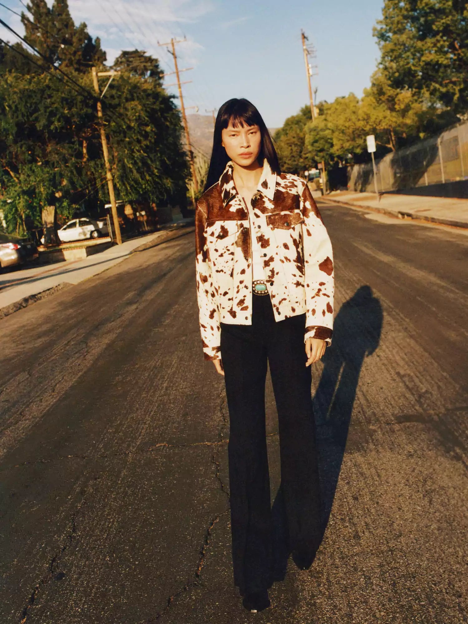 Luxe Koeienprint Lederen Jas voor Dames