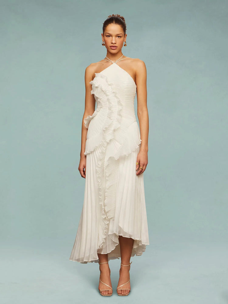 Dames Maxi Jurk met Asymmetrische Ruches en Elegante Uitstraling