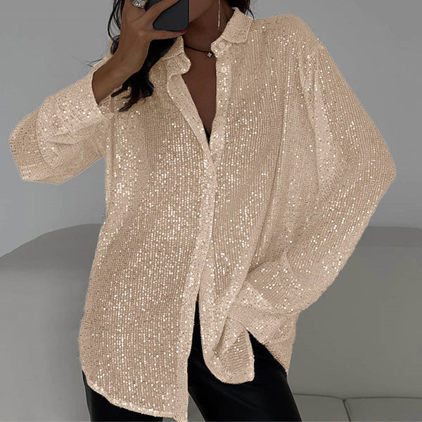 Dames Pailletten Blouse – Blouse Met Pailletten En Losvallende Pasvorm