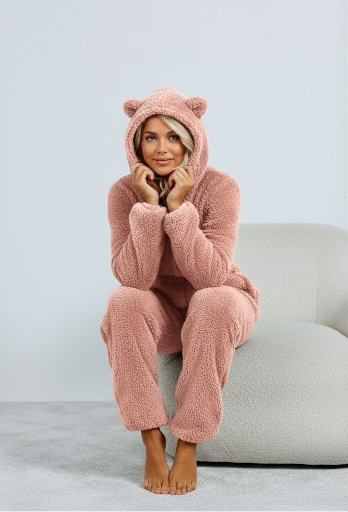 SnugglePaws Fleece Onesie Dames | Superzachte Onesie met Berenoortjes | Warme Loungewear