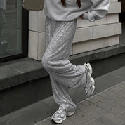 Pailletten Wijde Dames Broek met Elastische Tailleband