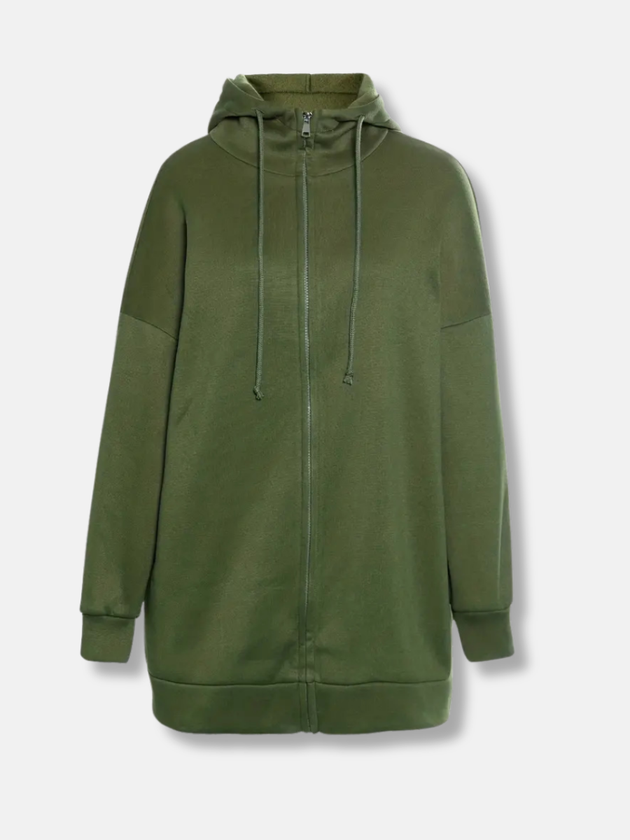 Fleece Katoenmix Dames Hoodie met Rits en Hoge Kraag