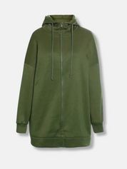 Fleece Katoenmix Dames Hoodie met Rits en Hoge Kraag