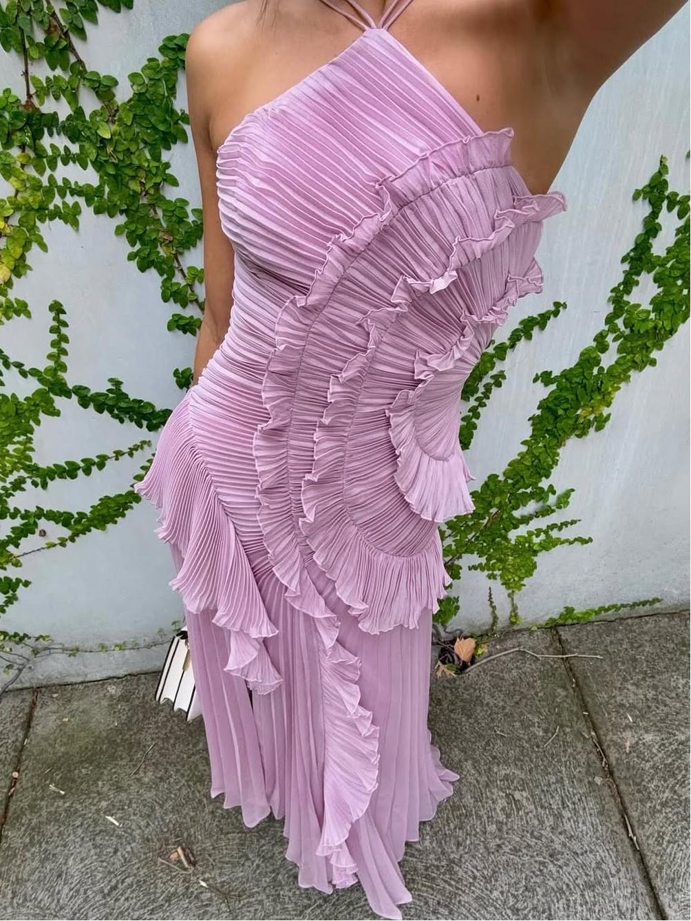 Dames Maxi Jurk met Asymmetrische Ruches en Elegante Uitstraling