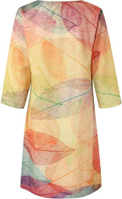 Midi Jurk met Bladprint voor Dames – Elegante Luchtige Zomerjurk met Print