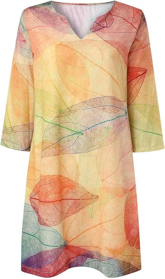 Midi Jurk met Bladprint voor Dames – Elegante Luchtige Zomerjurk met Print