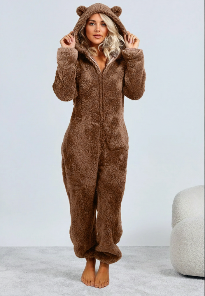 SnugglePaws Fleece Onesie Dames | Superzachte Onesie met Berenoortjes | Warme Loungewear