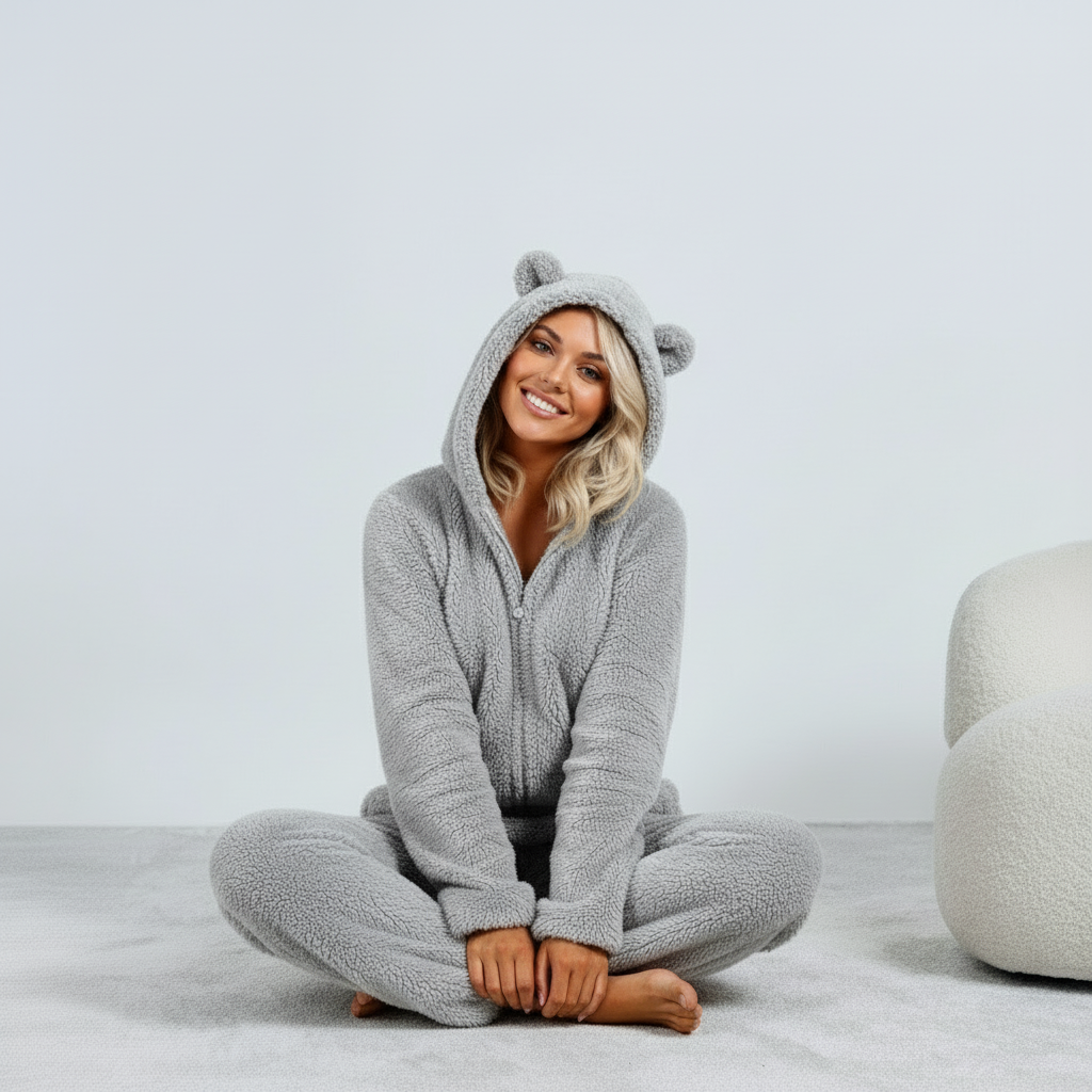 SnugglePaws Fleece Onesie Dames | Superzachte Onesie met Berenoortjes | Warme Loungewear