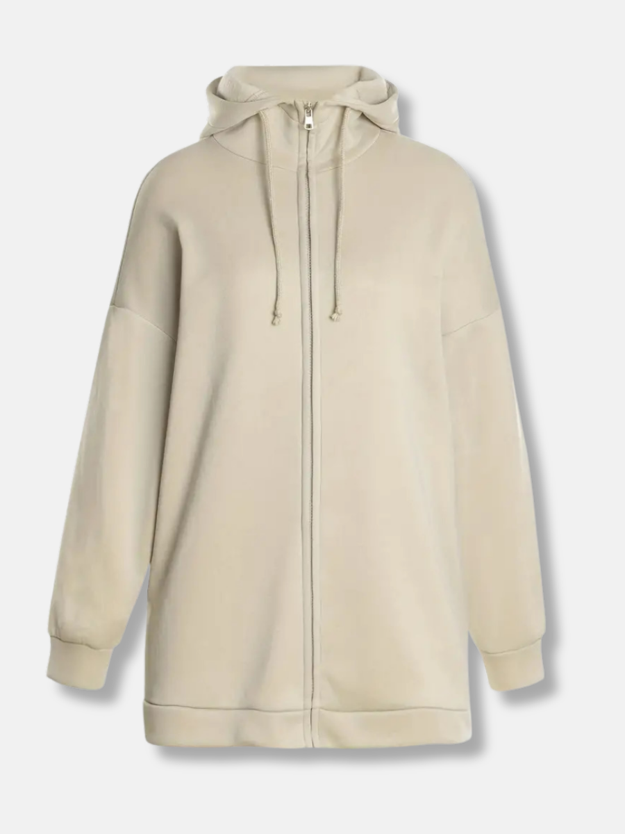 Fleece Katoenmix Dames Hoodie met Rits en Hoge Kraag