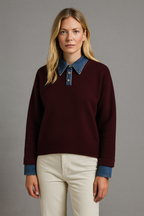 2 in 1 Dames Sweater met Denim Kraag