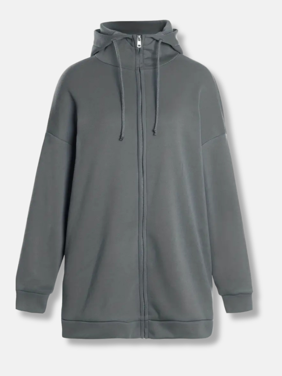 Fleece Katoenmix Dames Hoodie met Rits en Hoge Kraag