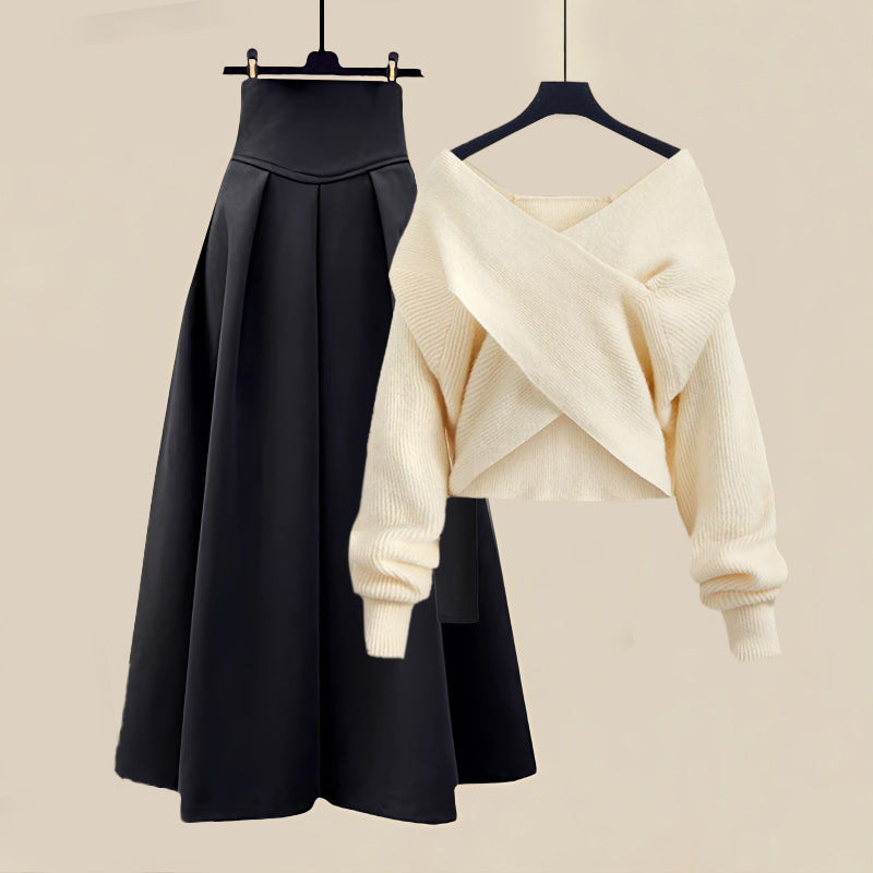 Dames Gebreide Set met Off-Shoulder Detail