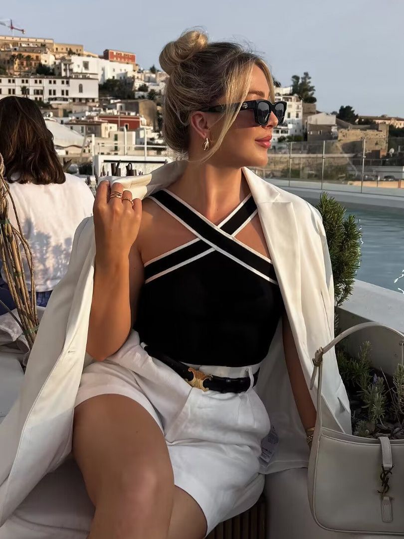 Gebreide Dames Top – Top Met Bandjes En Stijlvolle Contrasttrim