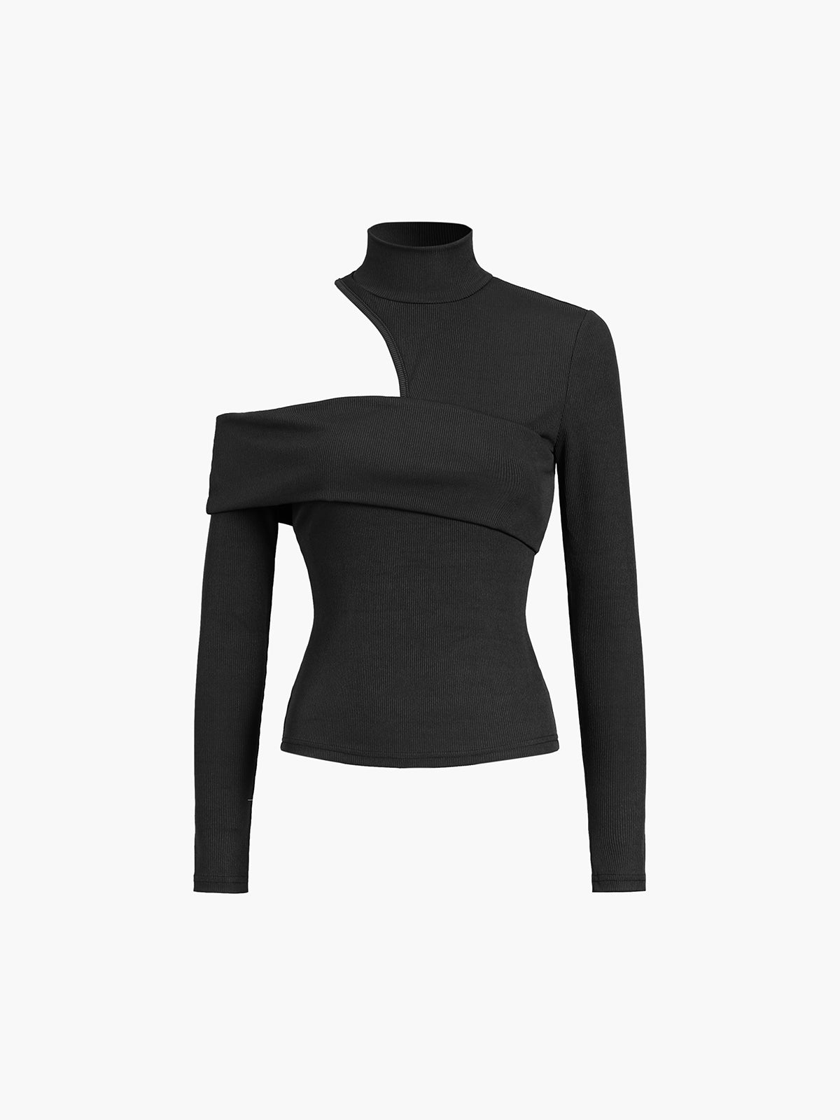 Ribgebreide Dames Top – Top Met Mock Neck En Schuine Uitsnijding