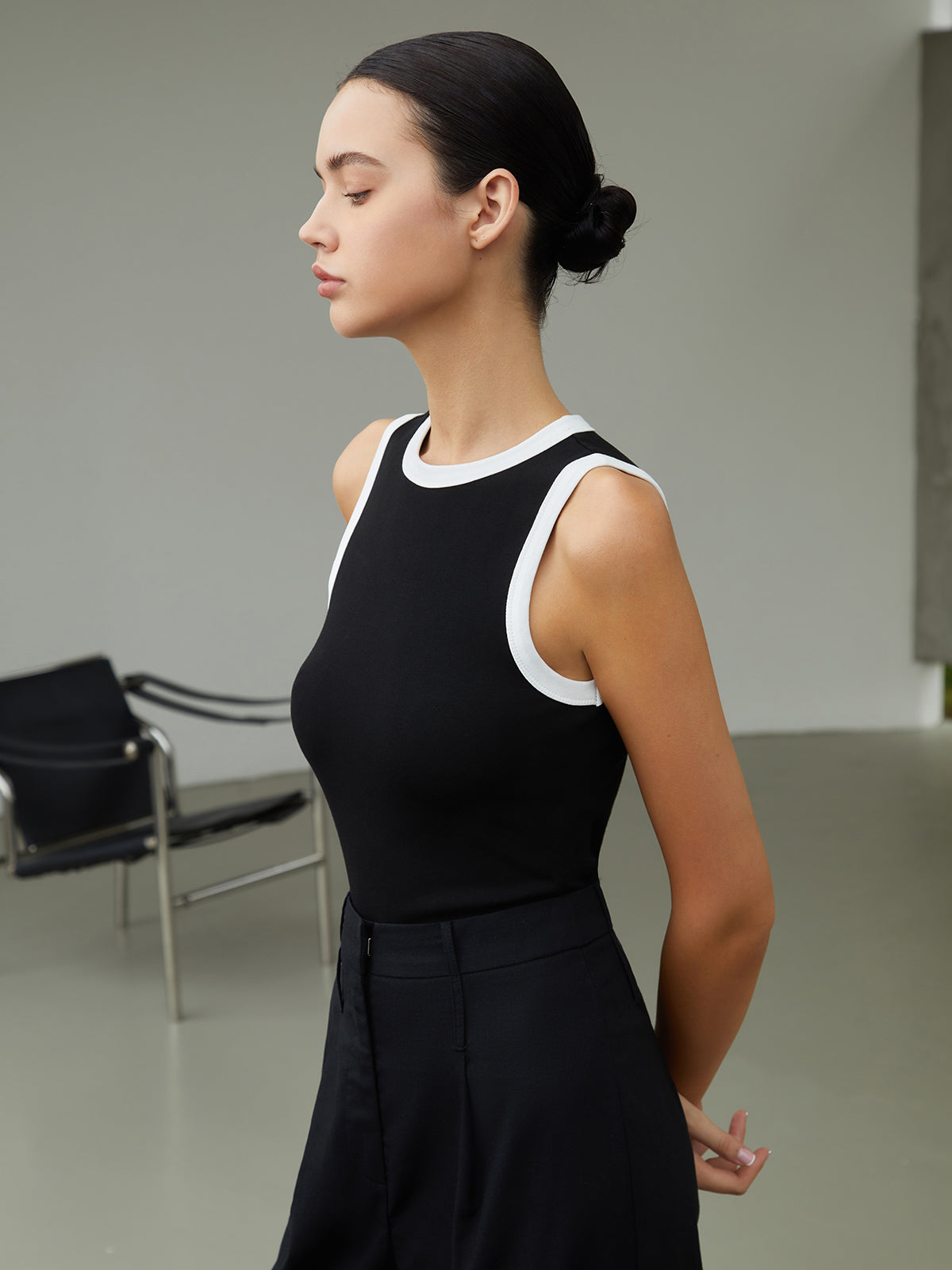 Ribgebreide Dames Tanktop – Tanktop Met Contrasterende Bies