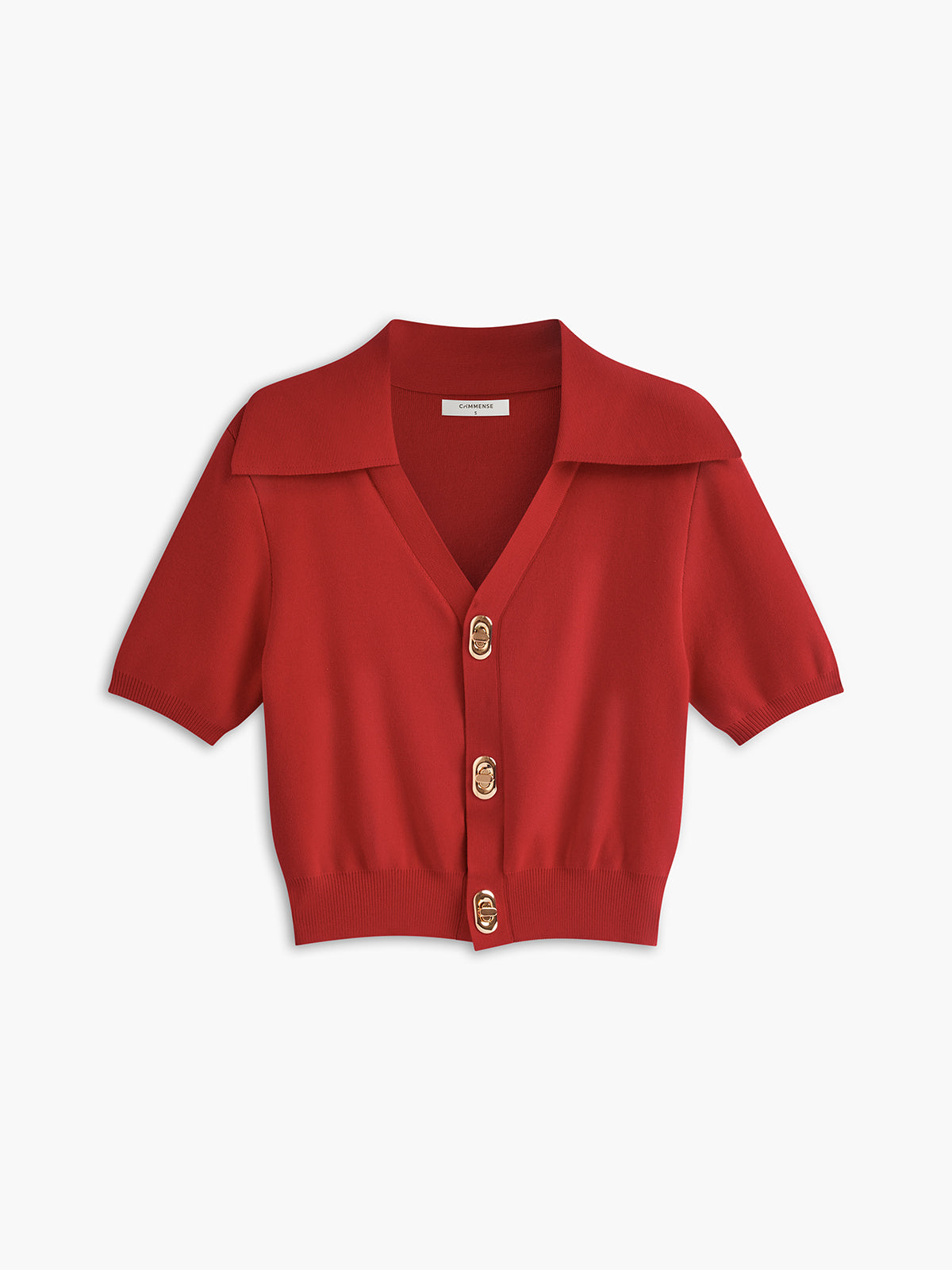 Dea Studios Gebreide Top met Puntkraag en Gouden Knopen