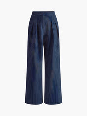 Pinstripe Wide-Leg Broek voor Dames – Elegante Hoog Taille Plooibroek met Streepprint
