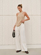 Gebreide Dames Haltertop – Haltertop Met Gekruiste Halslijn