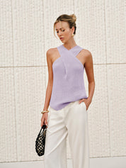 Gebreide Dames Haltertop – Haltertop Met Gekruiste Halslijn