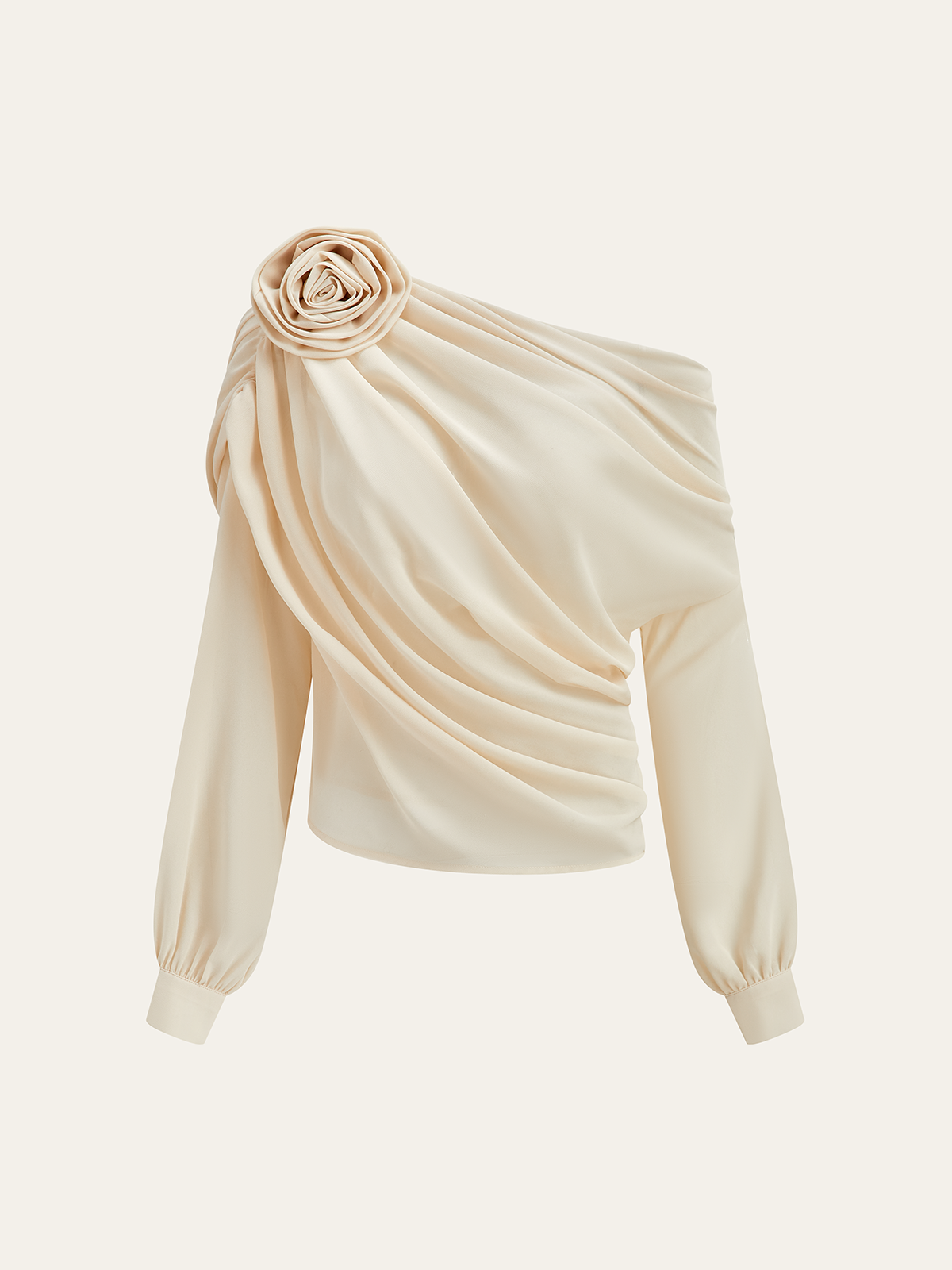 One-Shoulder Chiffon Blouse voor Dames met Bloem – Elegante Asymmetrische Top