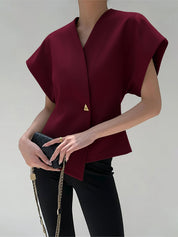 Dames Top – Elegante Blend Top Met V-Hals En Goudkleurige Knopen