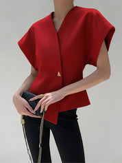 Dames Top – Elegante Blend Top Met V-Hals En Goudkleurige Knopen