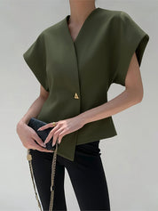 Dames Top – Elegante Blend Top Met V-Hals En Goudkleurige Knopen