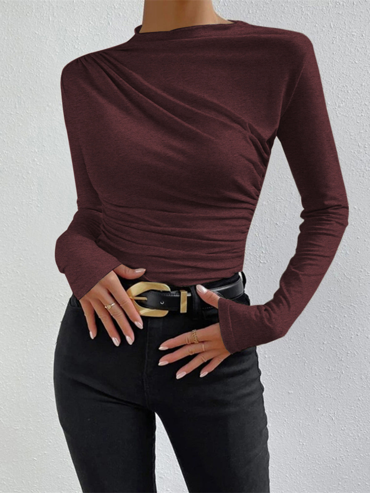 Draping Jersey Top voor Dames – Elegante Getailleerde Top
