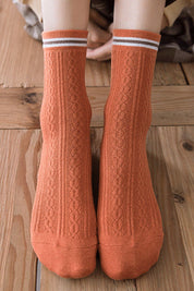 Katoenmix Sokken met Kabelpatroon en Streepdetail