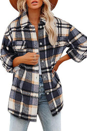 WOMEN OVERSIZED PLAID PATTERN LONG SHACKET - Doublju