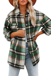 WOMEN OVERSIZED PLAID PATTERN LONG SHACKET - Doublju