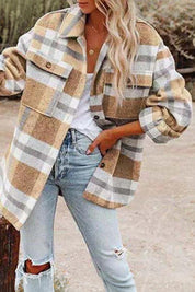 WOMEN OVERSIZED PLAID PATTERN LONG SHACKET - Doublju