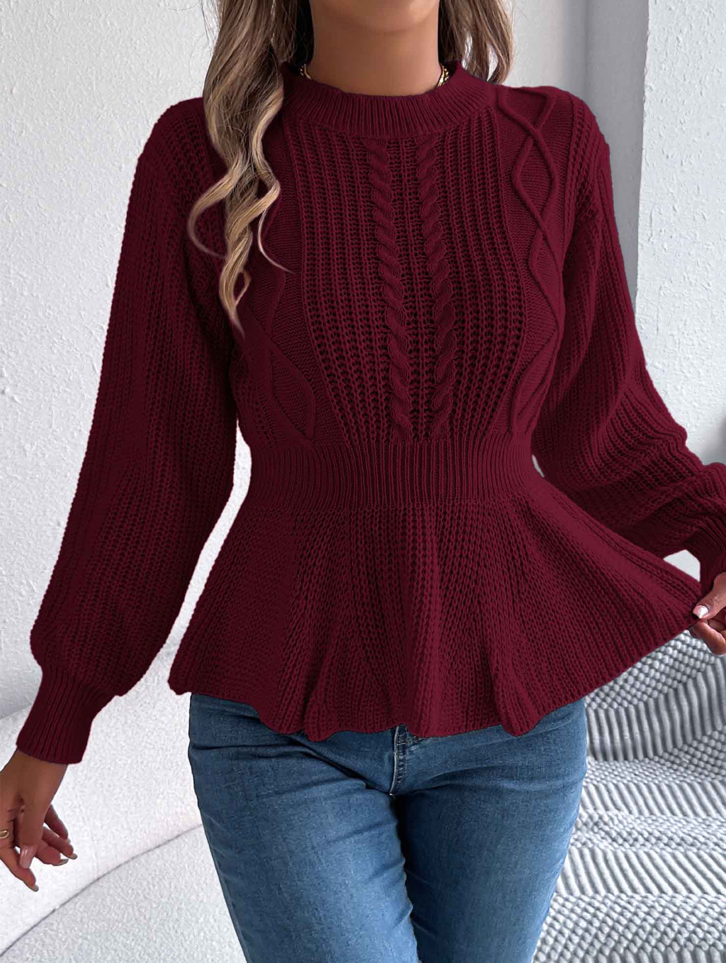 Gebreide Peplum Dames Trui met Kabeldetail