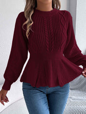 Gebreide Peplum Dames Trui met Kabeldetail