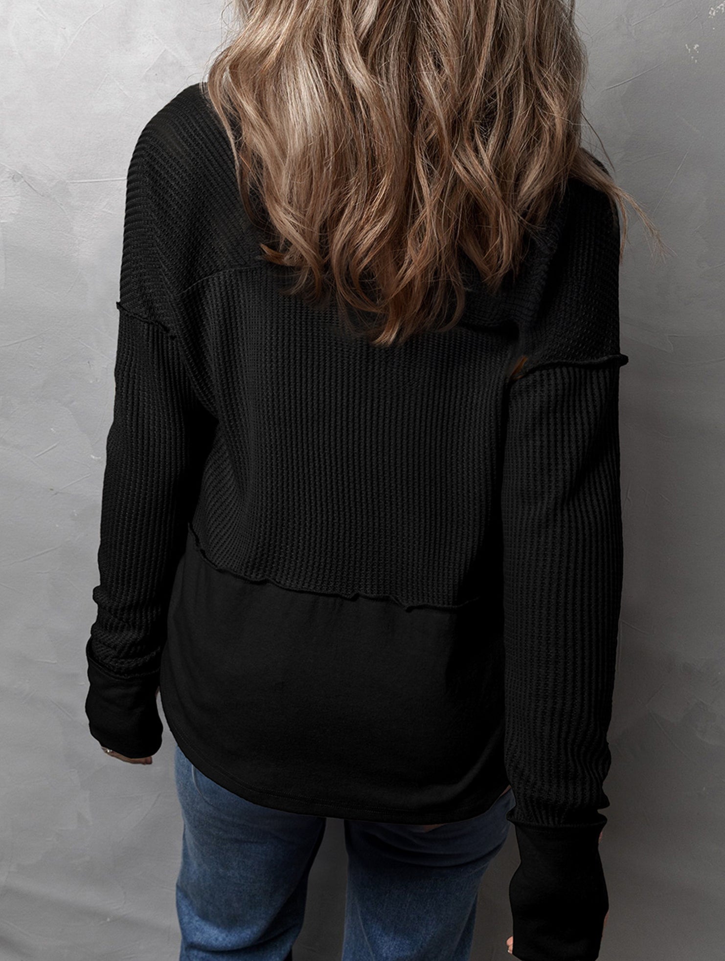 Dames Katoenmix Sweatshirt met Colorblock en V-hals