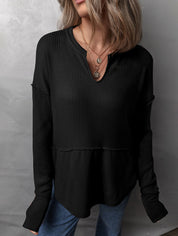 Dames Katoenmix Sweatshirt met Colorblock en V-hals