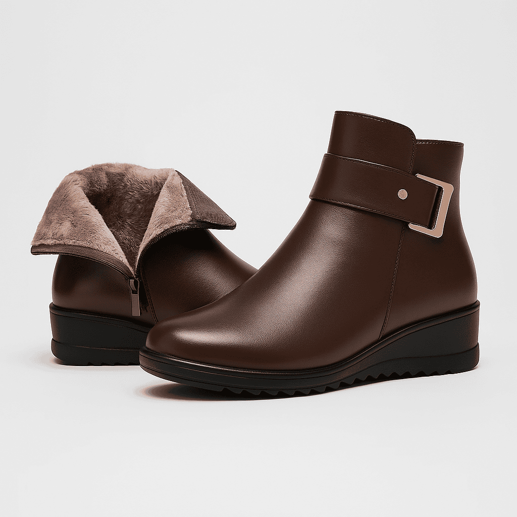 Dames Enkellaarsjes – Chique Leren Laarsjes met Gesp en Warme Voering