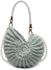 Gehaakte Schelp Clutch voor Dames – Handgemaakte Crochet Tas in Unieke Shell Vorm