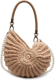 Gehaakte Schelp Clutch voor Dames – Handgemaakte Crochet Tas in Unieke Shell Vorm