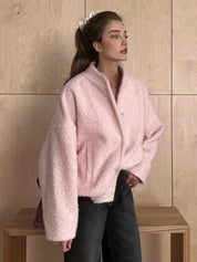 Bouclé Jas Dames – Roze Wol Jas Met Stijlvolle Warme Bouclé Look