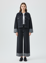 Denim Dames Twee-Delige Set – Denim Set Met Lange Mouwen En Kraag