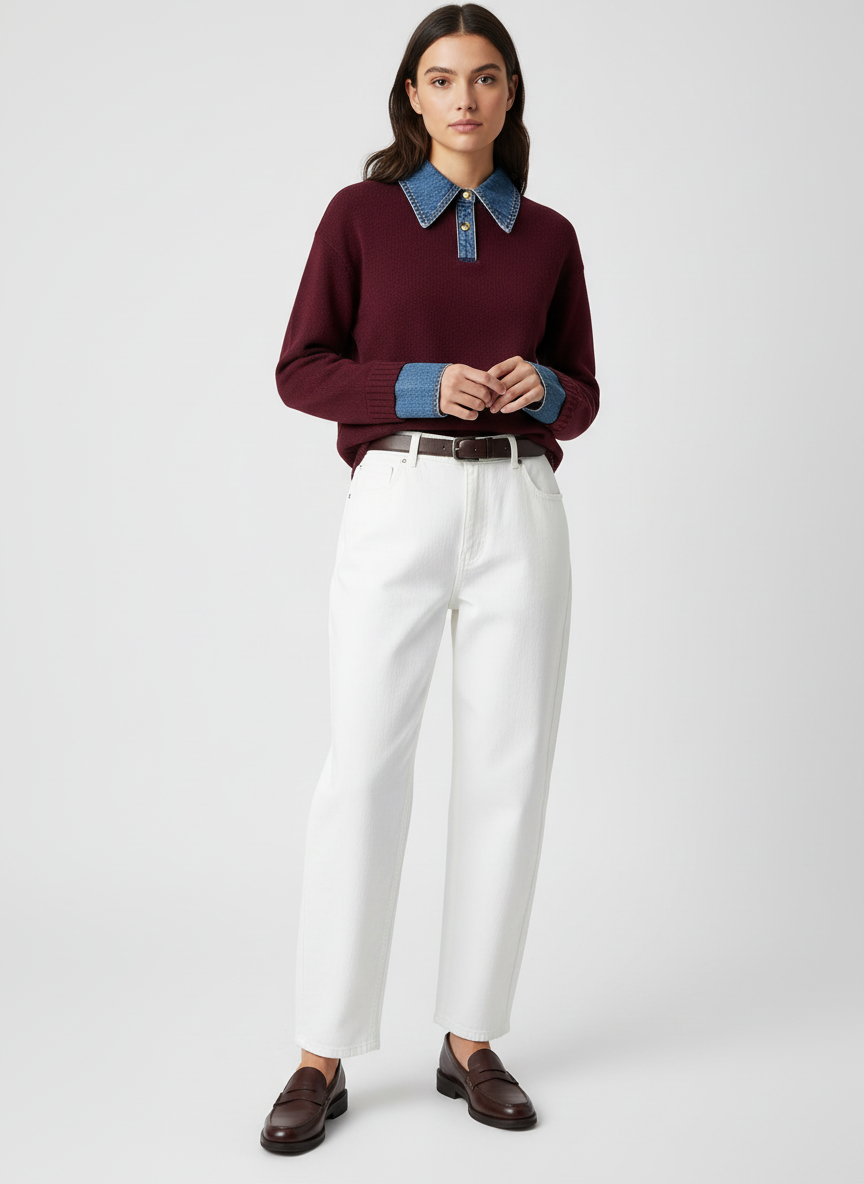 Stijvolle 2 in 1 Dames Sweater met Denim Kraag