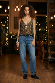 Sexy Dames Top met Pailletten en Parels