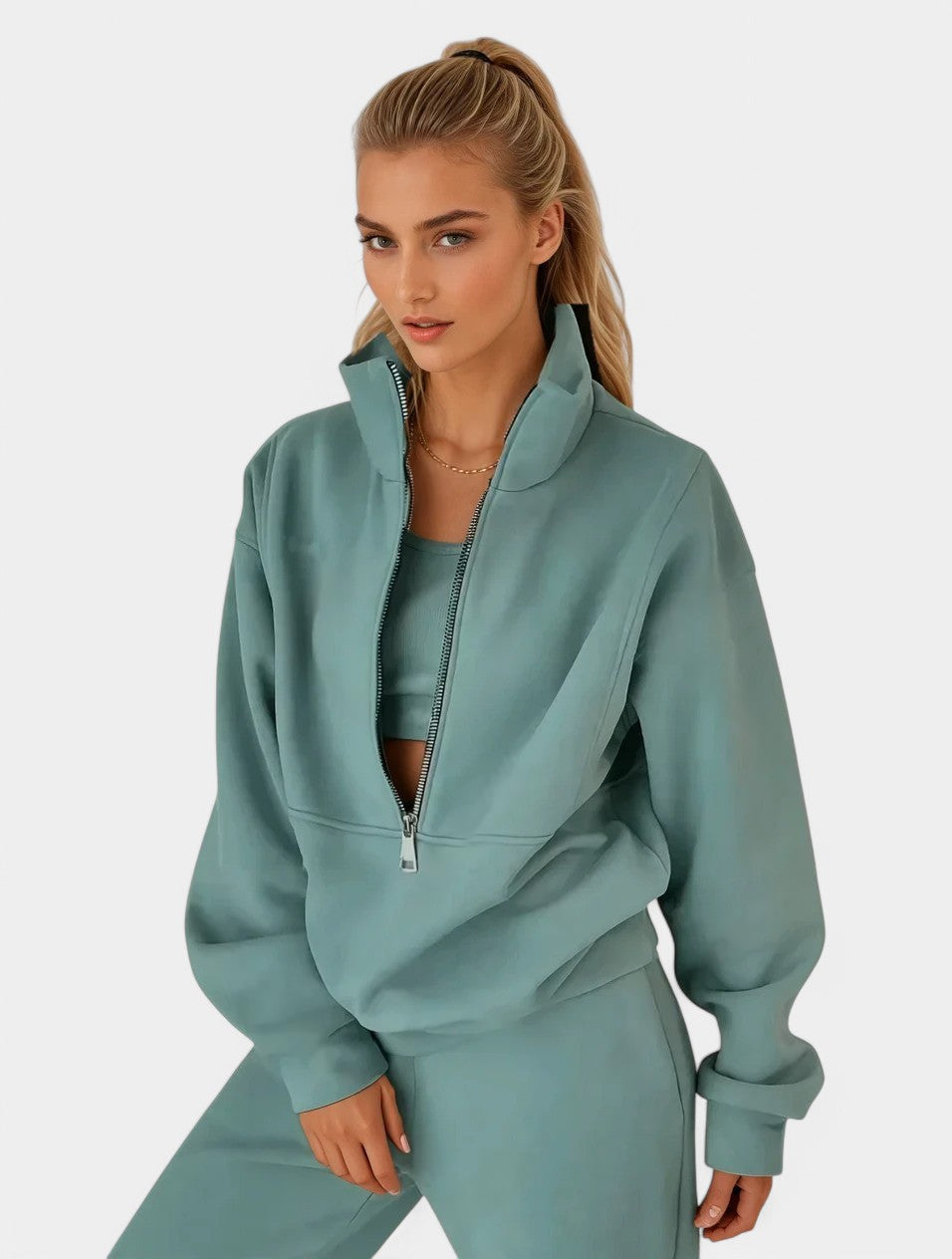 Katoenmix Jogging Dames Set met Halve Rits | Zacht Katoen