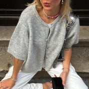 Gebreid Dames Vest met Korte Mouwen en Knopen