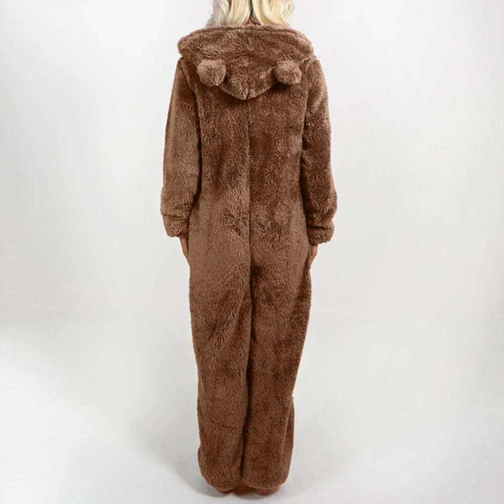 SnugglePaws Fleece Onesie Dames | Superzachte Onesie met Berenoortjes | Warme Loungewear