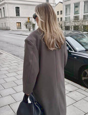 Lange Oversized Wollen Dames Jas met Dubbele Knopen – Wolblend