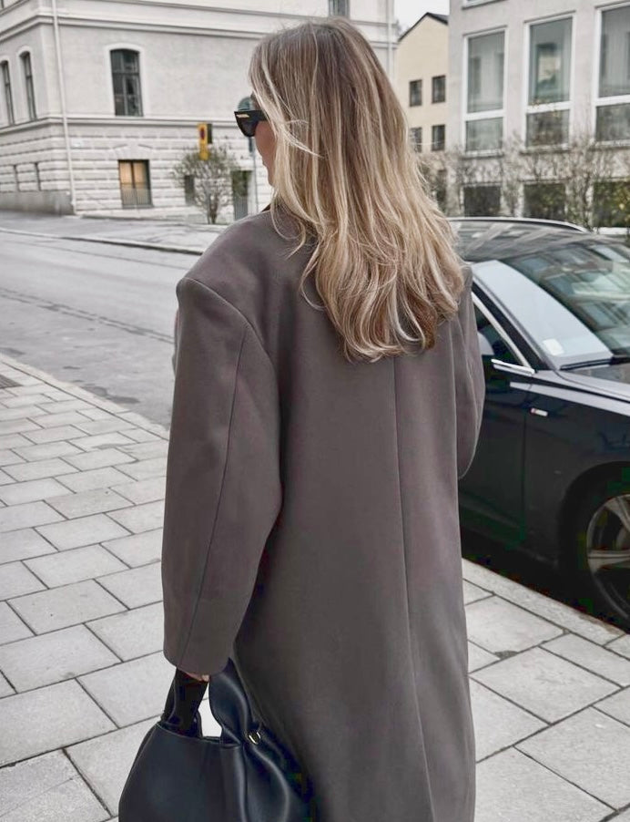 Lange Oversized Wollen Dames Jas met Dubbele Knopen – Wolblend
