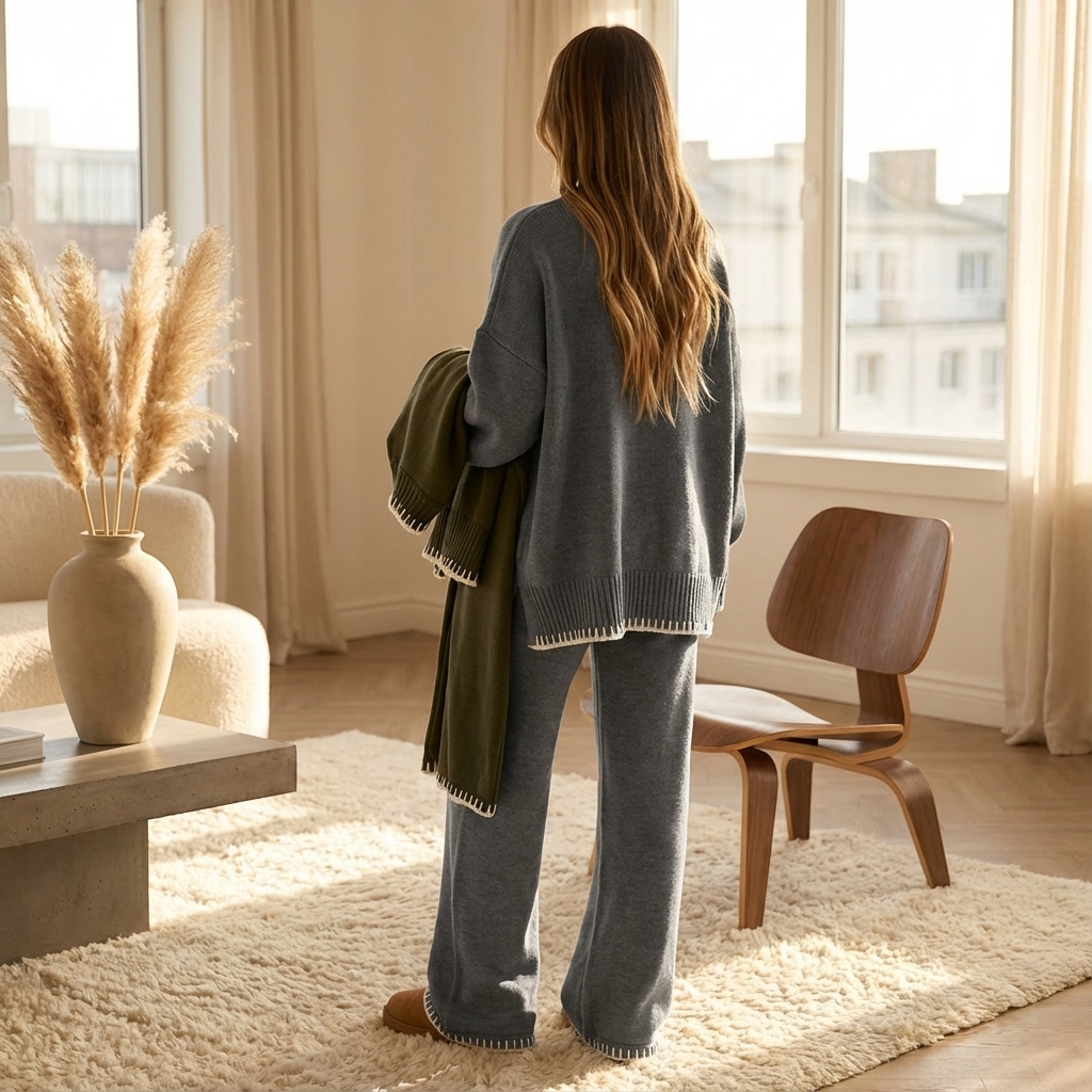 Zachte Comfort Set Dames – Gebreide Tweedelige Outfit voor Winterwarmte