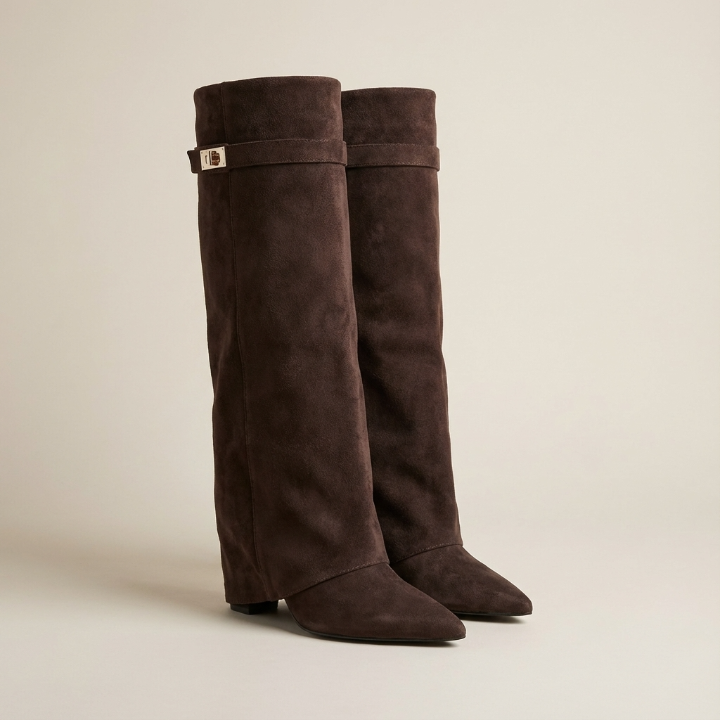 Suede Slouch Dames Laarzen – Trendy Hoge Laarzen